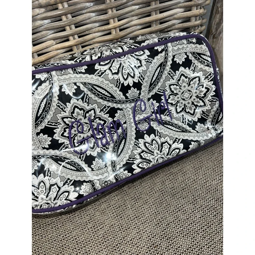 GLAM GIRL Cosmetic Carry Case Black White Print Zippered Pocket‎